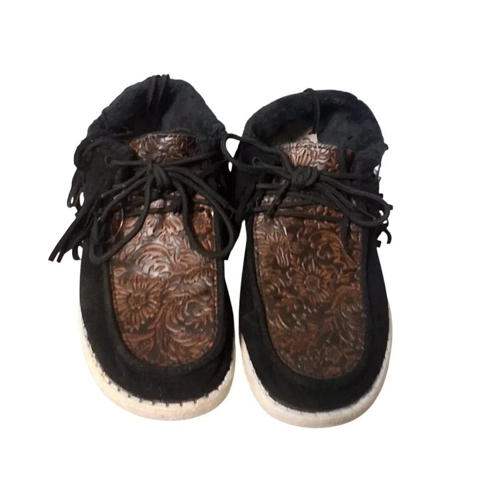 Gypsy Jazz Women's Black Tooled Floral Fringe Loafers GJSP0271-001 Size 6